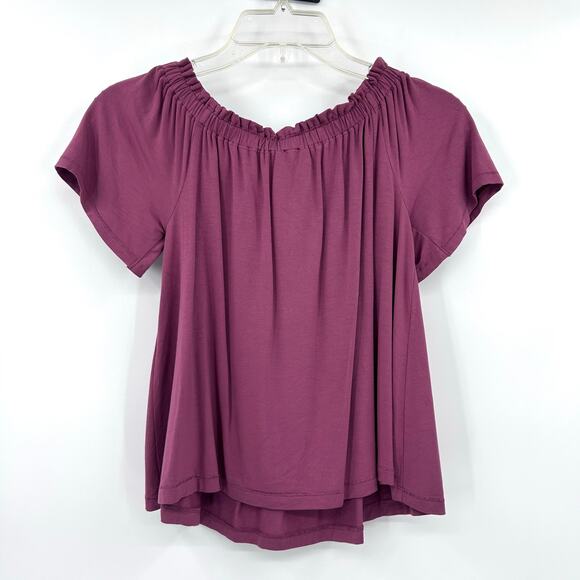 Wilfred Sartre Aritzia Off Shoulder Blouse Short Sleeve Mauve Womens Sz XXS - Picture 9 of 11